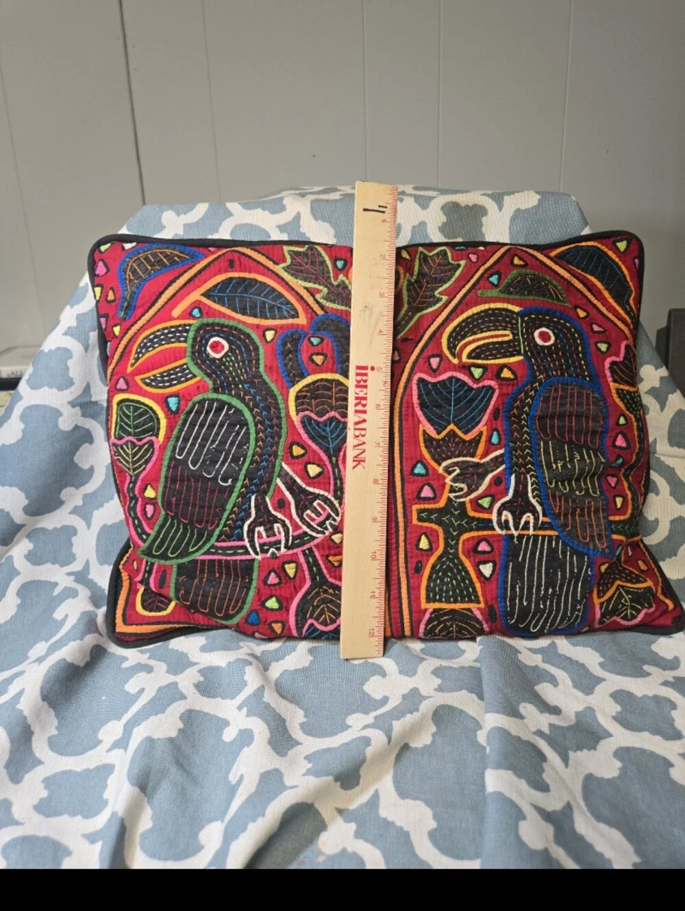 Pair of Vintage animal design mola kuna  folk art  throw pillows